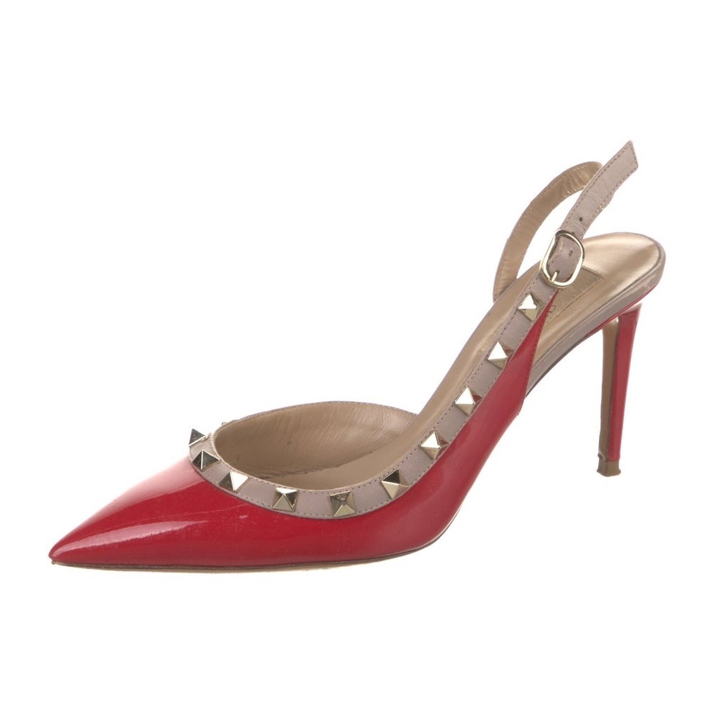 “Valentino” Garavani | Rockstud Leather Slingback Kitten Heels | size US 7